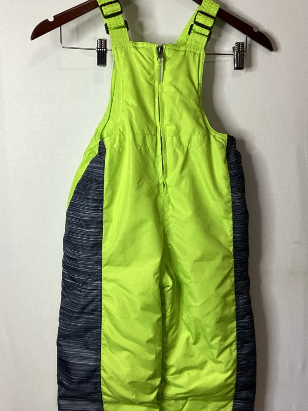 Kids Neon Lime & Gray Insulated Snow Bib Overalls with Adjustable Straps Sz 5/6